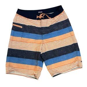 Patagonia Wavefarer Board Shorts Boys 16 Fitz Stripe Texture New Navy Beach Swim